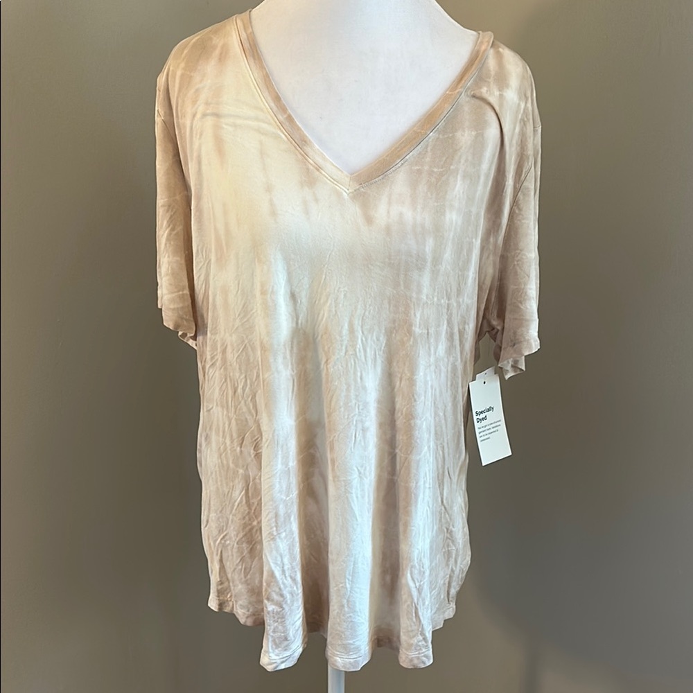 Old Navy Neutral Tie-Dye Luxe V-Neck Top, Sz L